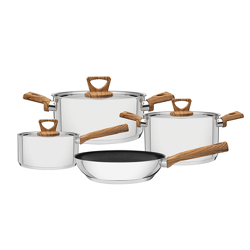 JUEGO DE OLLAS TRAMONTINA BRAVA FONDO TRIPLE 4PCS 65300/310 MANGO MADERA